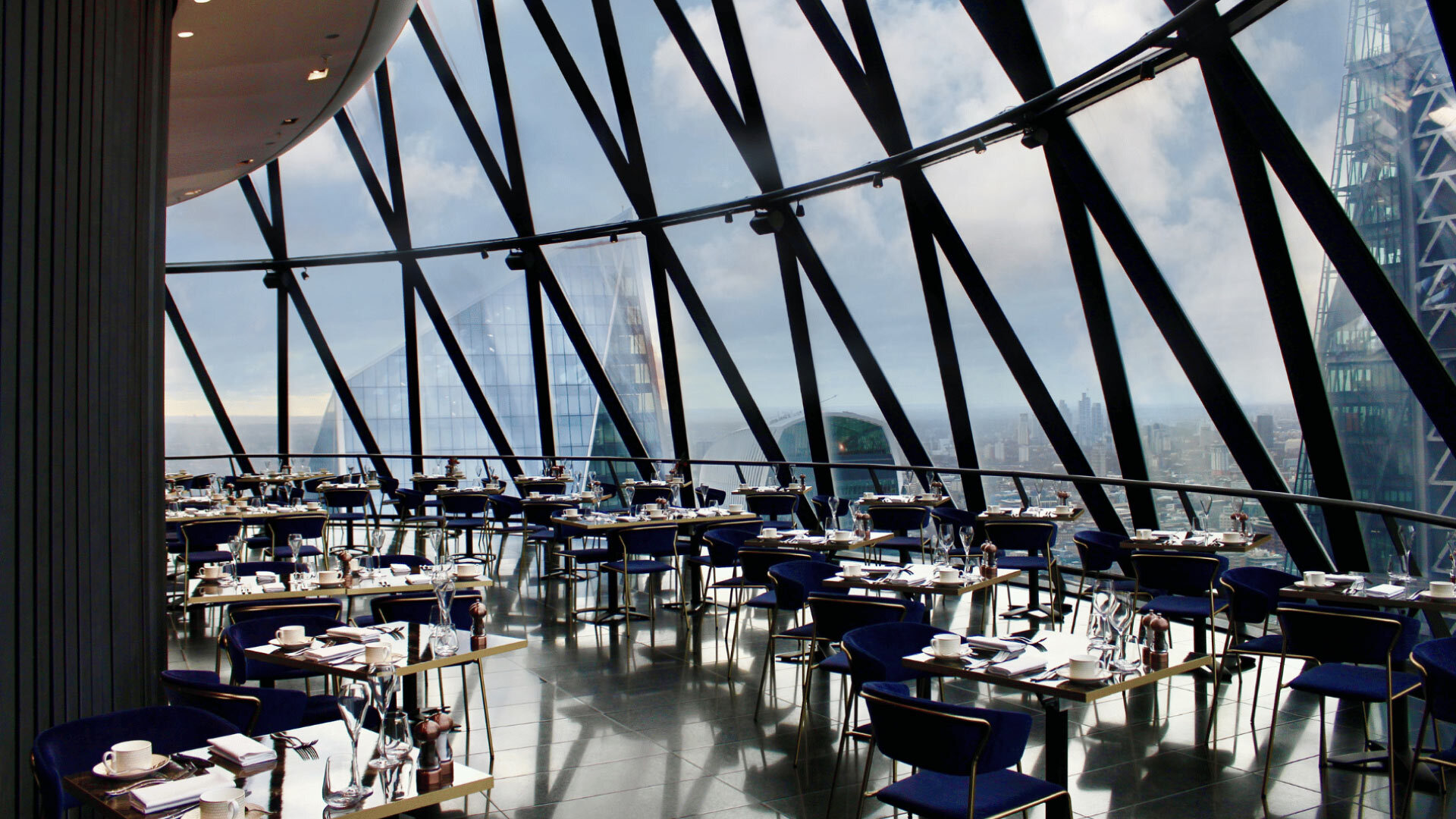 Romantic places for a date in the City - Helix Restaurant - modern glass walled restaurant space with views over the city 