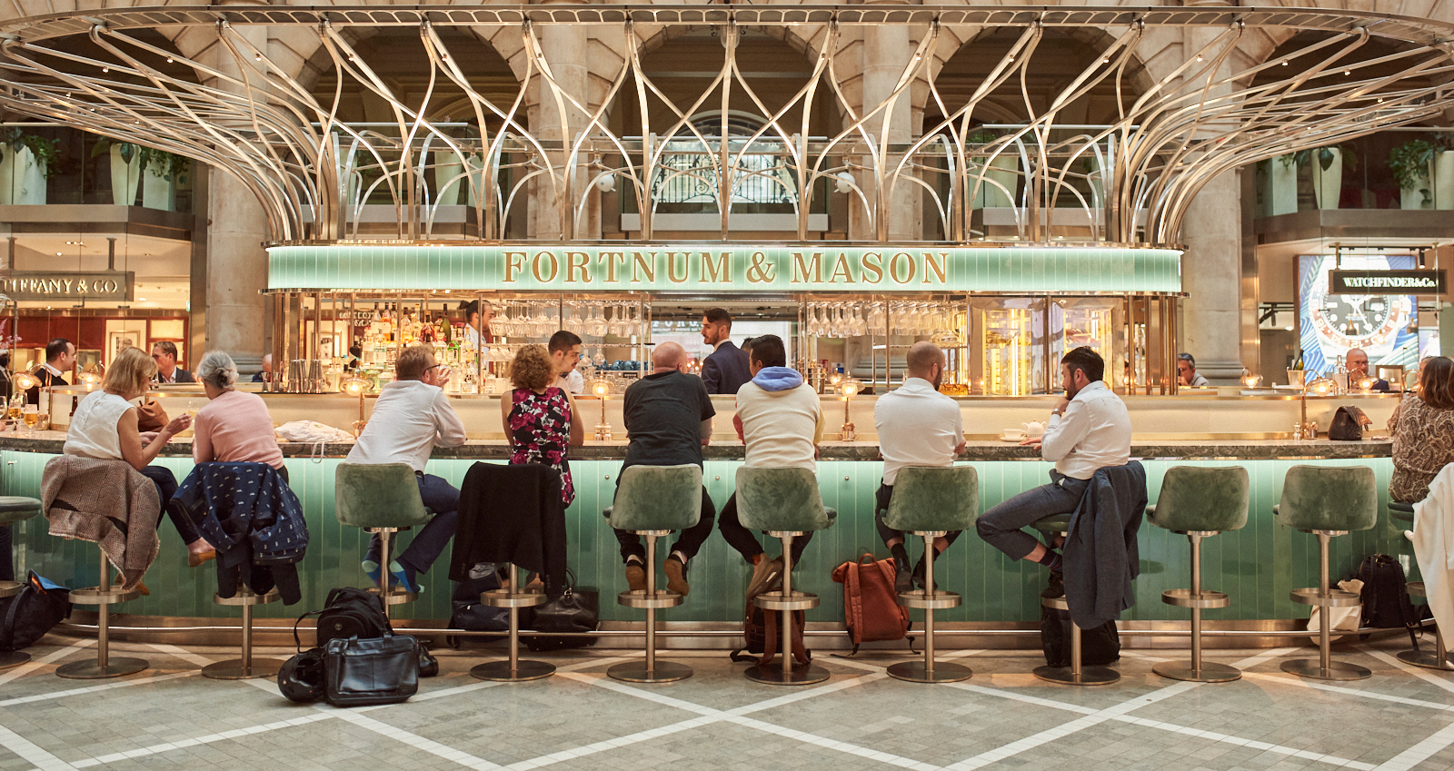Food and Drink - Fortnum & Mason Bar at the Royal Exchange - posh bar with people sat on high stools