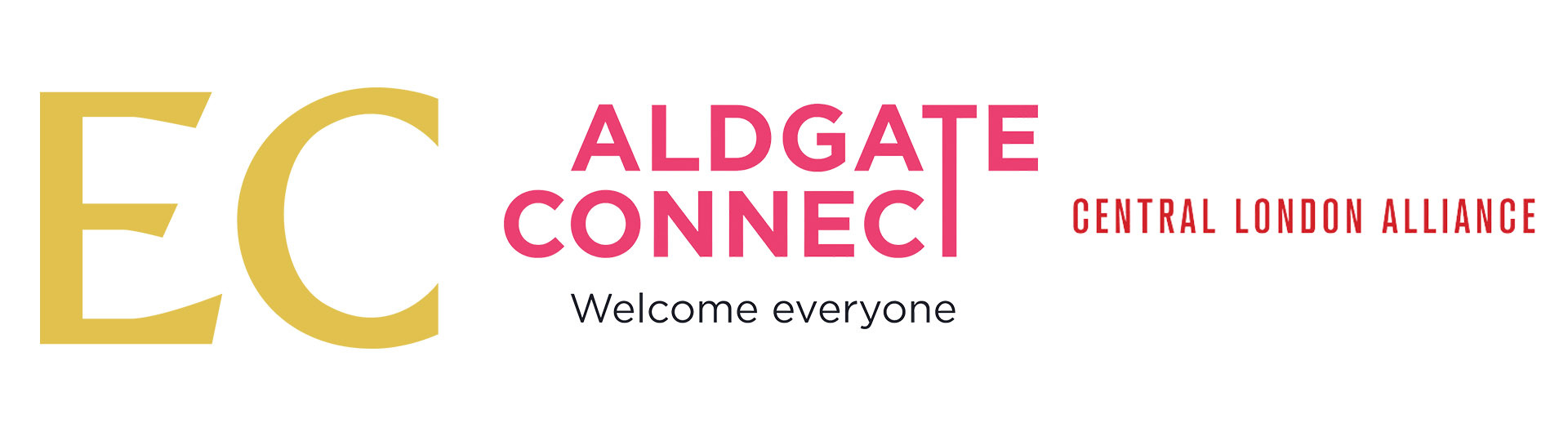 Three logos - EC BID (large gold letters E and C), Aldgate Connect (pink writing Aldgate Connect, black writing underneath Welcome everyone), and Central London Alliance (red wording Central London Alliance).