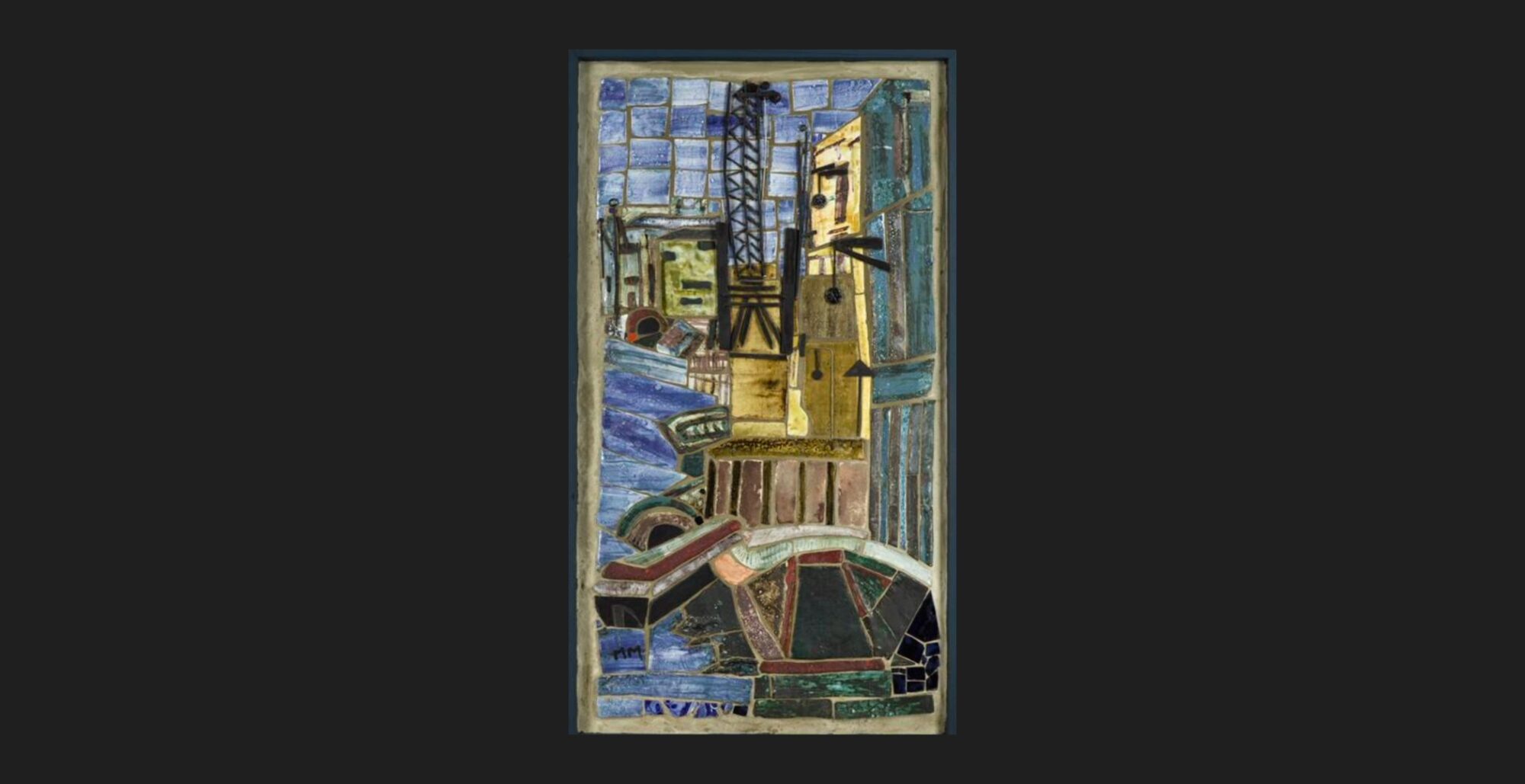 'London Wharves', Greta Marks (1972) - abstract painting of an urban setting