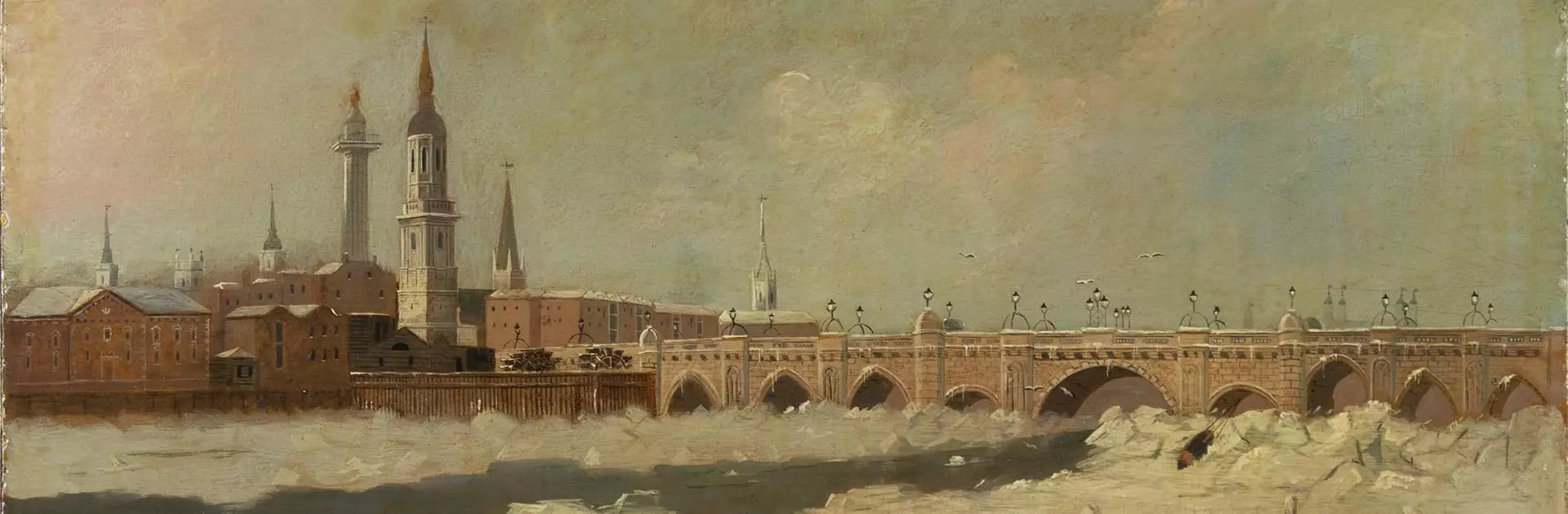 The City of London - History of Guildhall Art Gallery - Conservation of ‘London Bridge’ by Daniel Turner - painting of London bridge