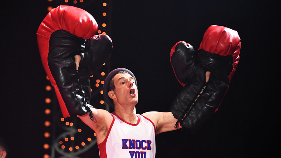 man with giant boxing gloves