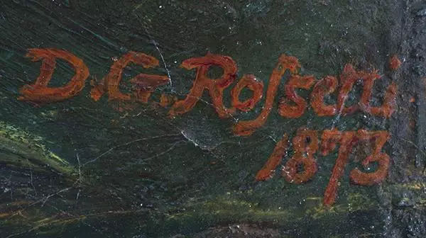 close up on Rossetti's signature on a painting