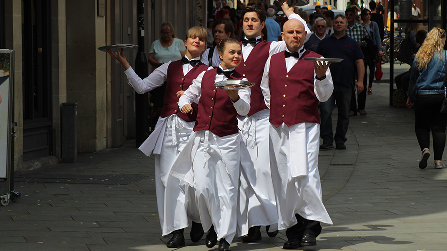 waiters on street