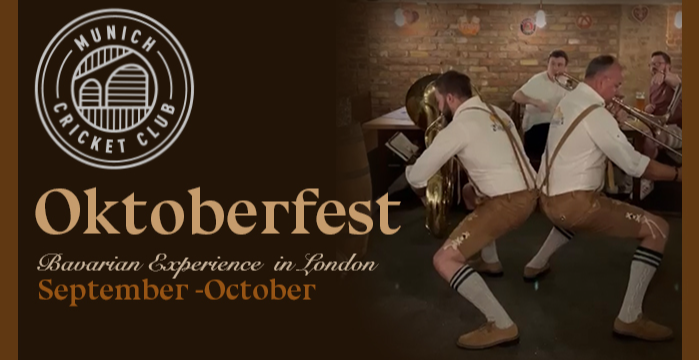 Promotional image for Octoberfest at Munich Cricket Club from September to October.