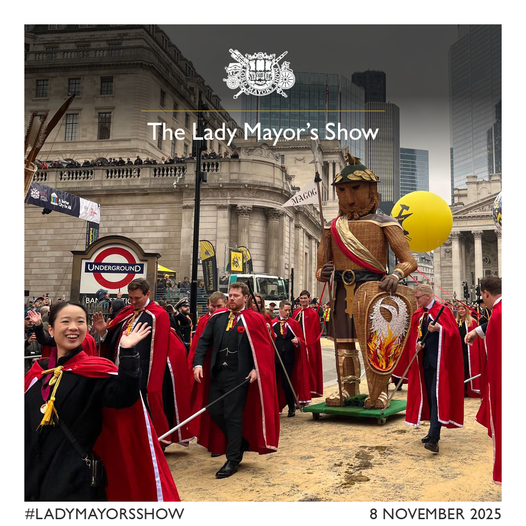 A vibrant scene from the Lady Mayor's Show showcasing colourful floats and participants celebrating