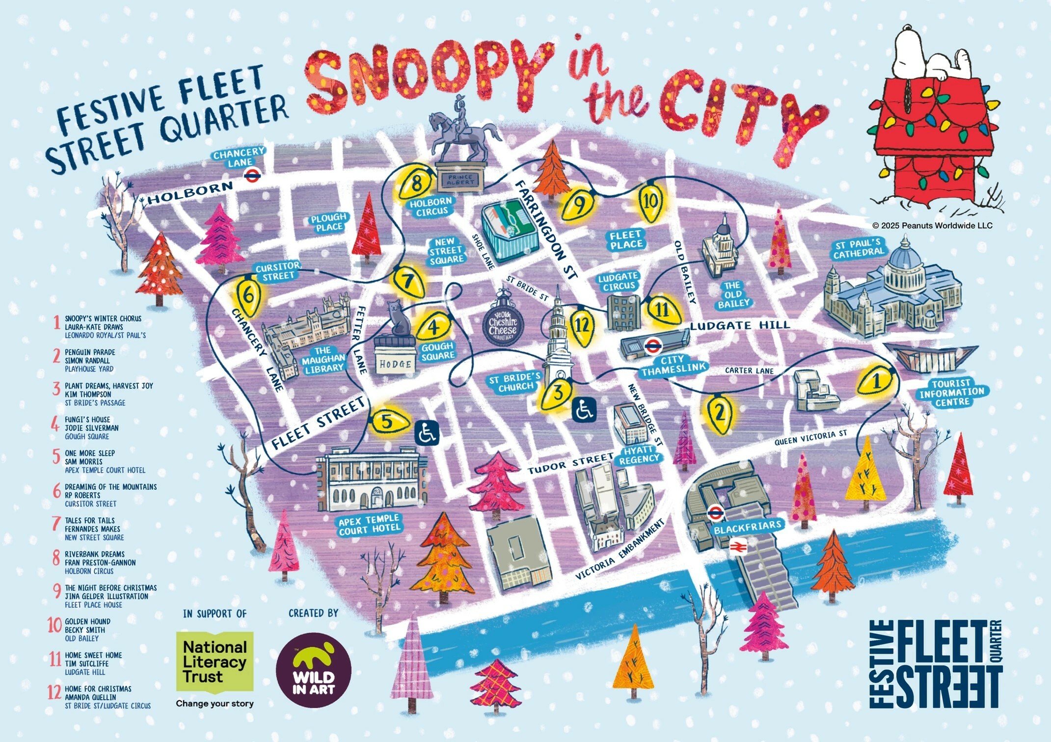 Map of the Snoopy in the City sculpture trail