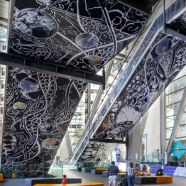 Artwork underneath the two escalators leading into the Leadenhall Building