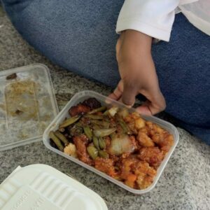 Tub full of Chinese food