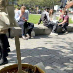 The top of a bowl of food in Aldgate Square
